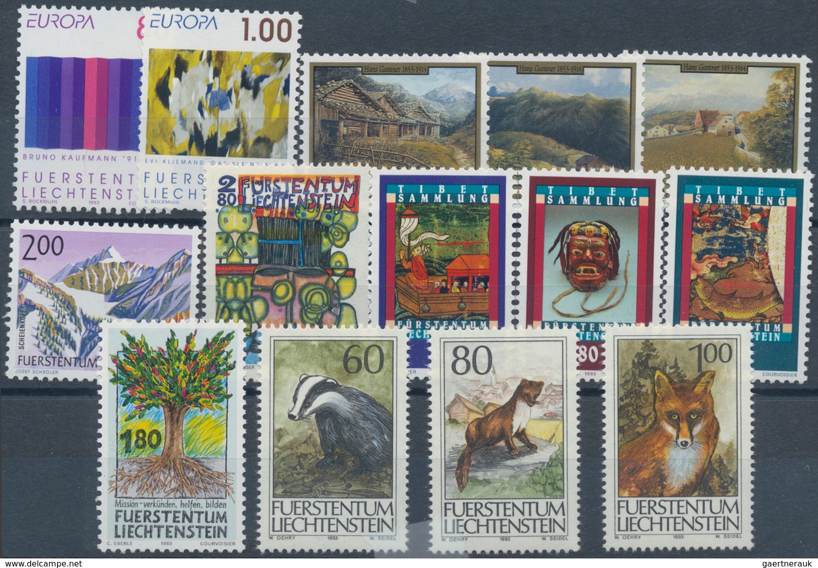 Liechtenstein: 1970/1995, Händerbestand mit Jahrgängen auf Steckkarten, per 25 eingeschweißt, ohne B