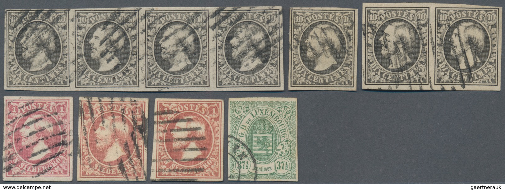 Luxemburg: 1852/1859, Selected Lot Of Eleven Values, Incl. 1852/1859 10c. Single Stamp, Horizontal P - Autres & Non Classés