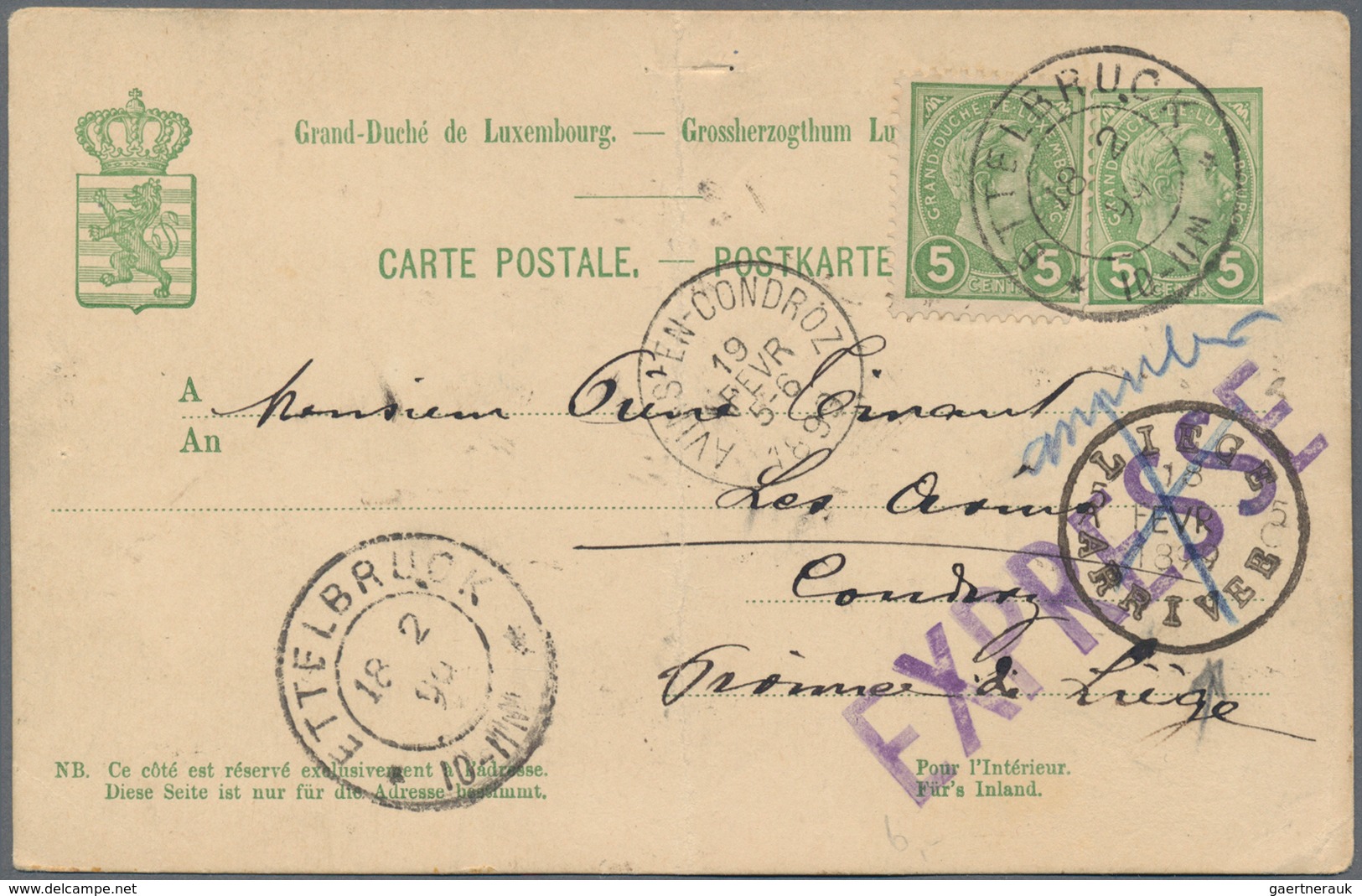 Luxemburg: 1874/1947, Little Holding Of Ca. 60 Covers, Postcards And Commercially Used Postal Statio - Autres & Non Classés
