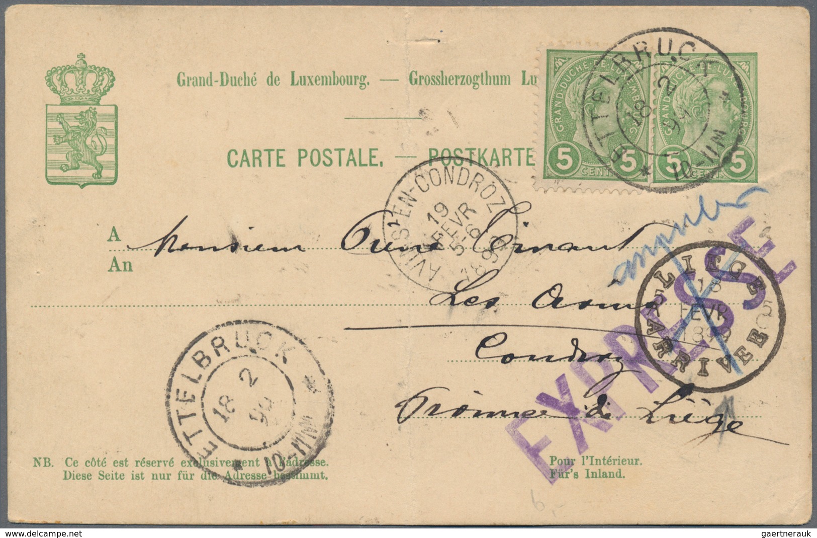 Luxemburg: 1874/1947, Little Holding Of Ca. 60 Covers, Postcards And Commercially Used Postal Statio - Andere & Zonder Classificatie