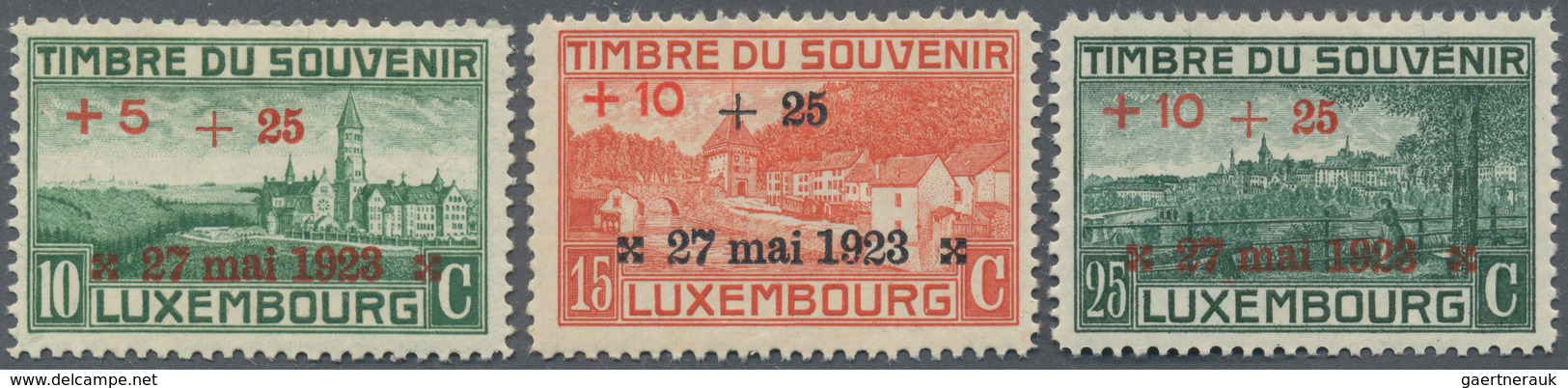 Luxemburg: 1923, Inauguration Of War Memorial Complete Surcharges Set Of Three With Additional Opt. - Autres & Non Classés