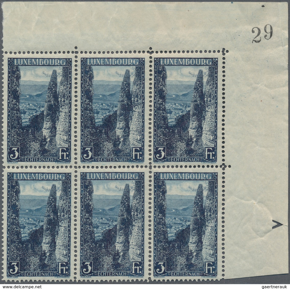 Luxemburg: 1923, Landscape Definitive Issue 3fr. Blackish-blue (canyon Near Echternach) In A Lot Wit - Autres & Non Classés