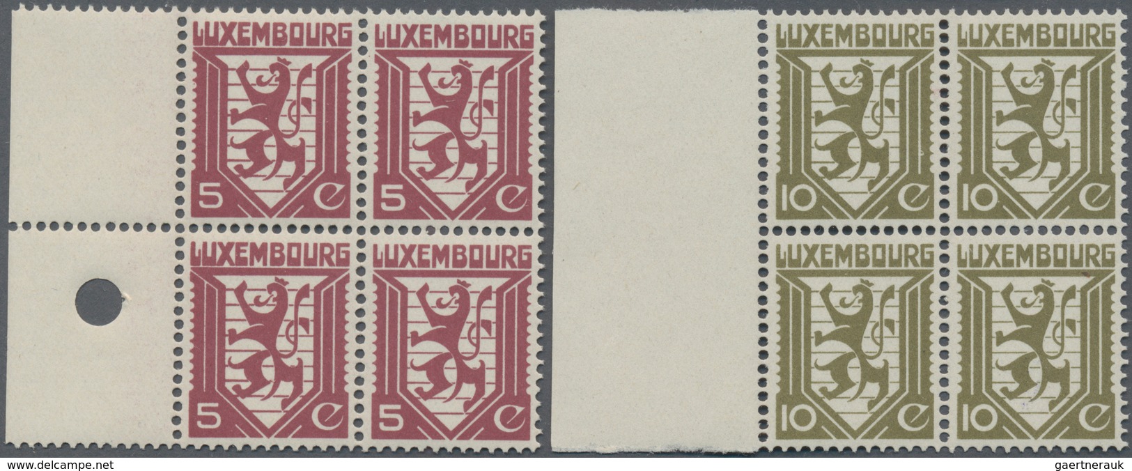 Luxemburg: 1930, Definitive Issue 'lion' Complete Set Of Two 5c. Lilac-red And 10c. Olive-green In A - Autres & Non Classés