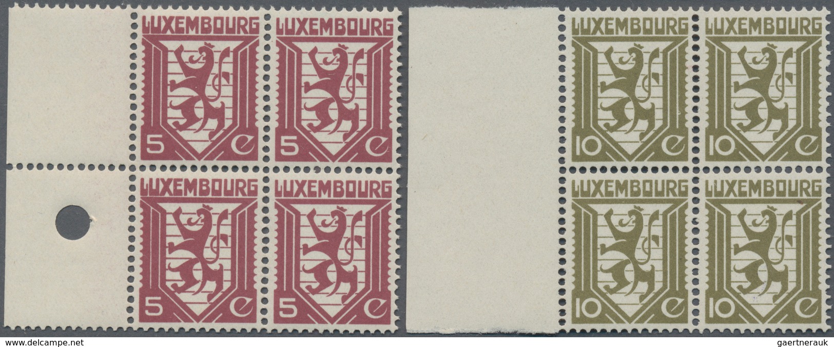 Luxemburg: 1930, Definitive Issue 'lion' Complete Set Of Two 5c. Lilac-red And 10c. Olive-green In A - Andere & Zonder Classificatie