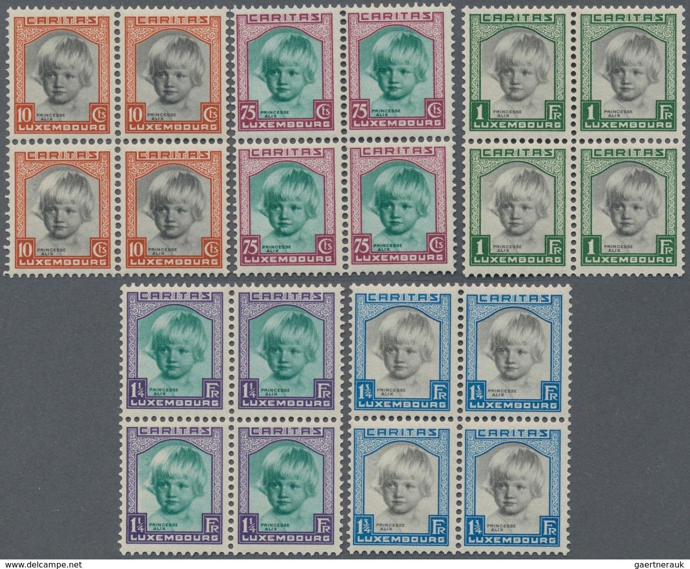 Luxemburg: 1931, CARITAS (Princess Alix) Complete Set Of Five In A Lot With Ten Sets Incl. Blocks/4, - Otros & Sin Clasificación