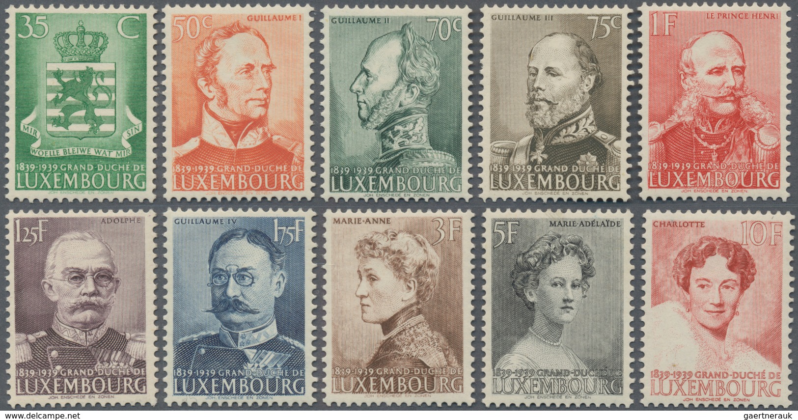 Luxemburg: 1939, Centenary Of Independence (Grand Dukes And Coat Of Arms Of Luxembourg) Complete Set - Autres & Non Classés