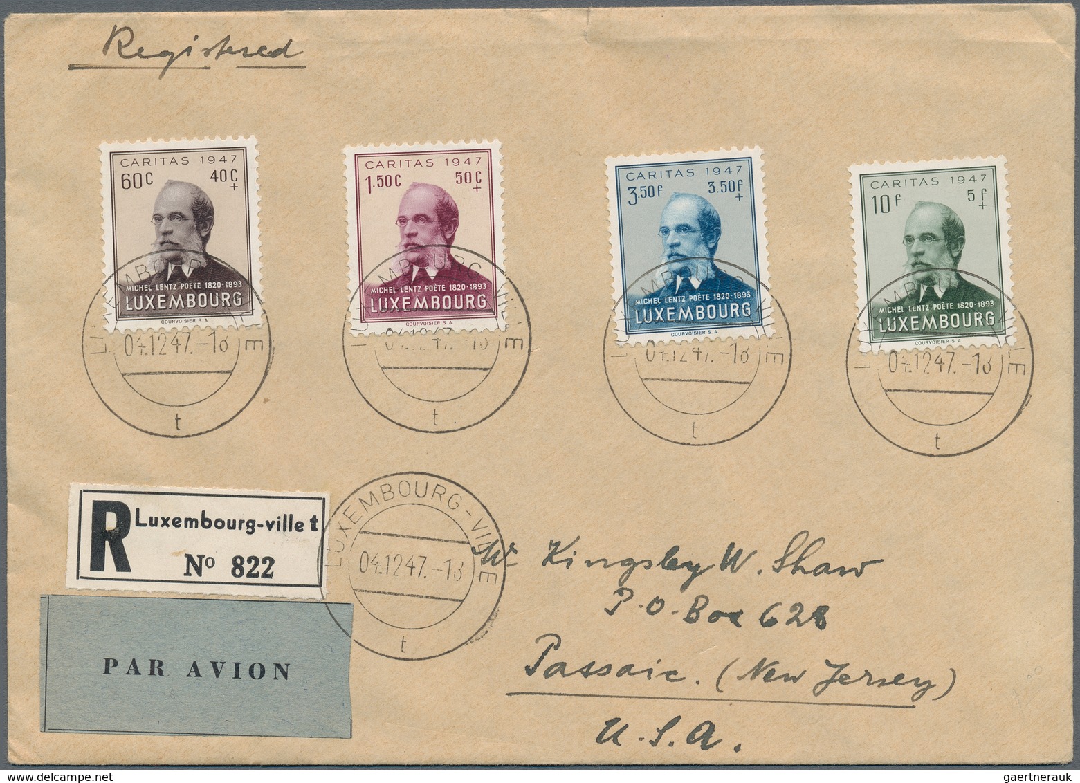 Luxemburg: 1947/1956, Lot Of Seven Better F.d.c.: 1947 Patton, 1947 Caritas, 1949 UPU (2), 1952 Cent - Andere & Zonder Classificatie