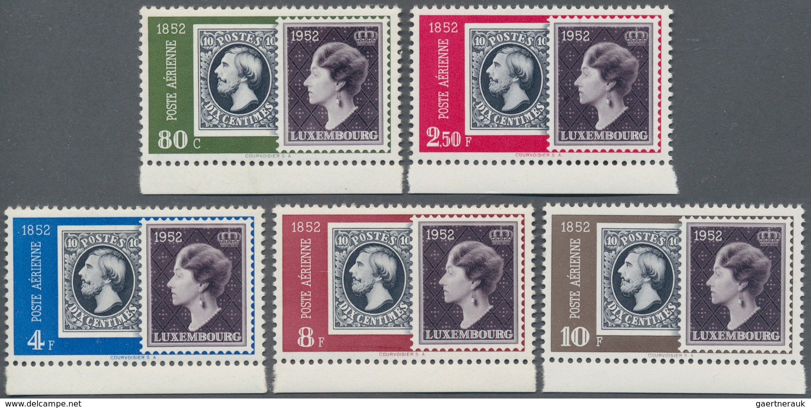 Luxemburg: 1952, Centenary Of Stamps Complete Set Of Five In An INVESTMENT Lot With Approx. 80 Sets - Otros & Sin Clasificación