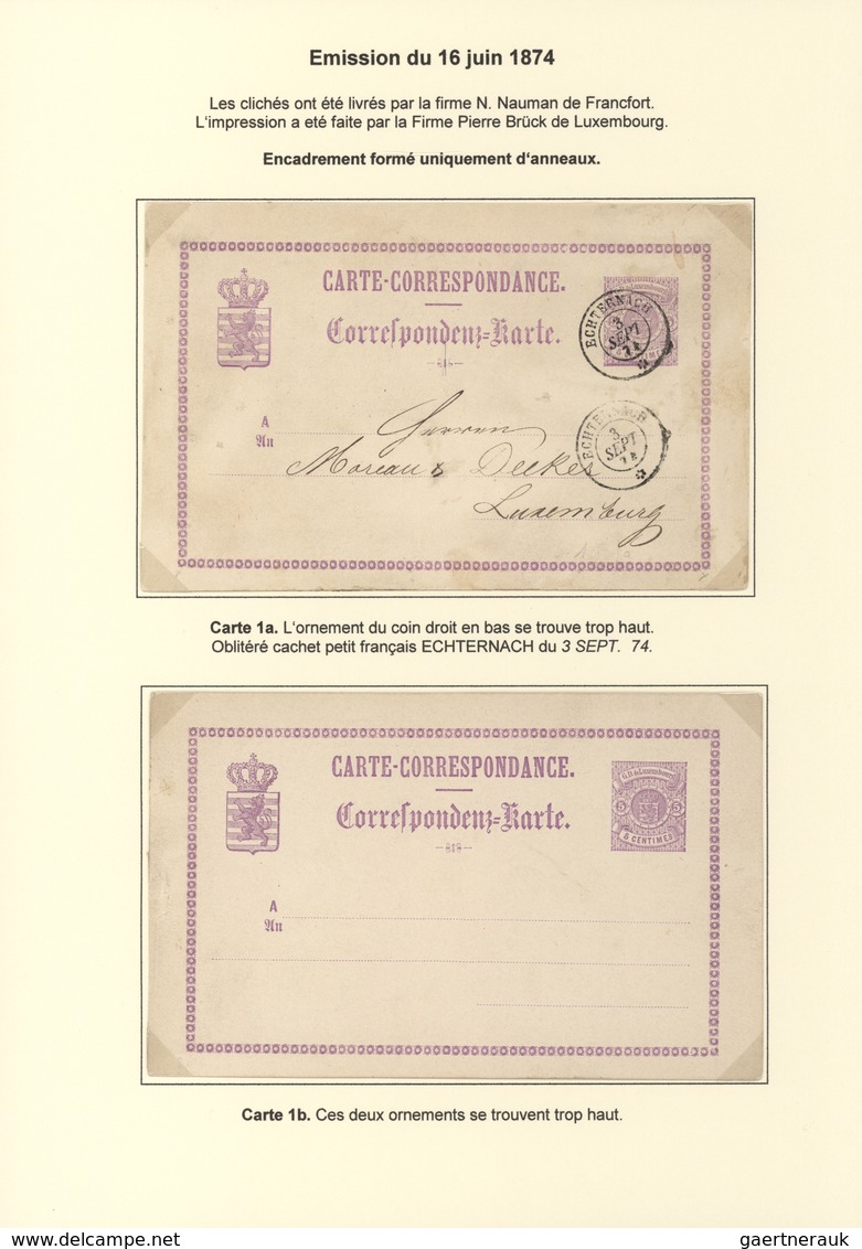 Luxemburg - Ganzsachen: 1874/81 fantastic exhibition collection of postal stationery postcards, from