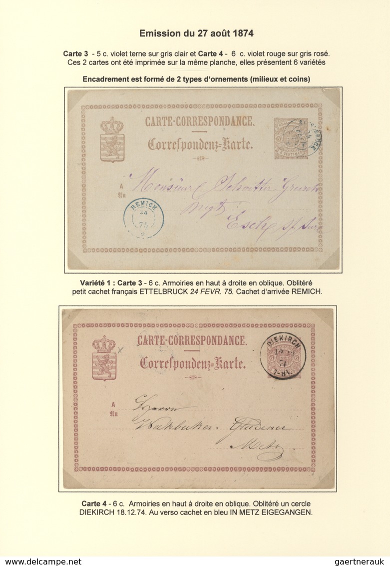 Luxemburg - Ganzsachen: 1874/81 fantastic exhibition collection of postal stationery postcards, from