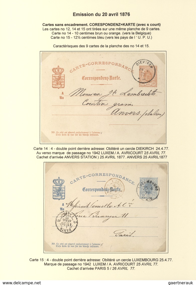 Luxemburg - Ganzsachen: 1874/81 fantastic exhibition collection of postal stationery postcards, from