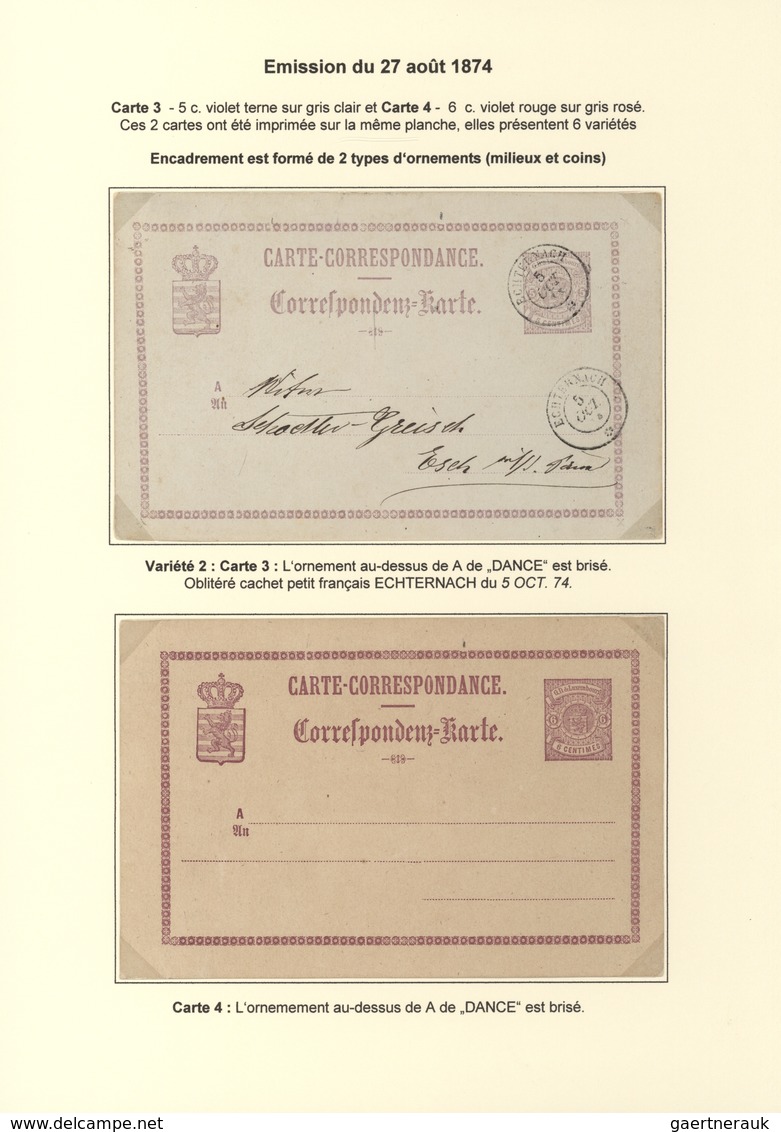 Luxemburg - Ganzsachen: 1874/81 fantastic exhibition collection of postal stationery postcards, from