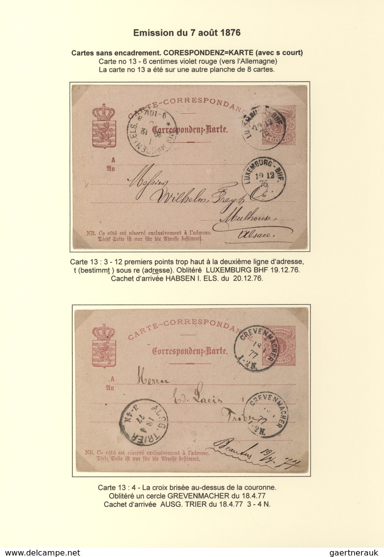 Luxemburg - Ganzsachen: 1874/81 fantastic exhibition collection of postal stationery postcards, from