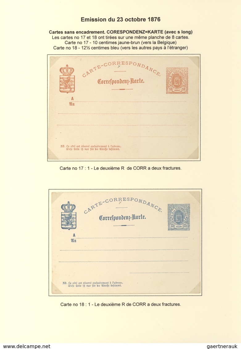 Luxemburg - Ganzsachen: 1874/81 fantastic exhibition collection of postal stationery postcards, from
