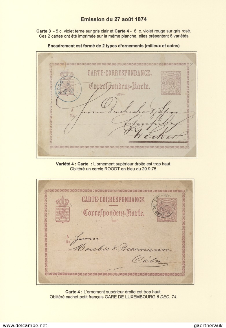 Luxemburg - Ganzsachen: 1874/81 fantastic exhibition collection of postal stationery postcards, from