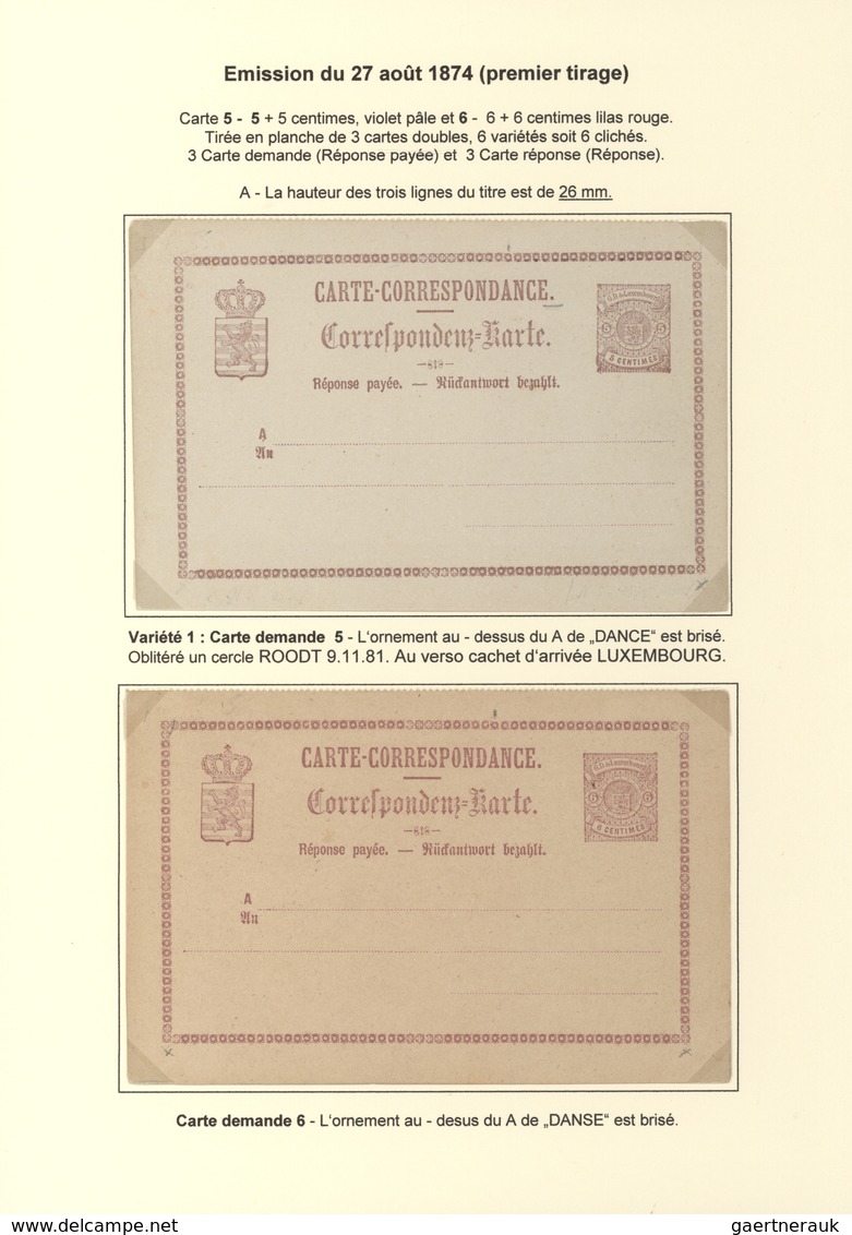 Luxemburg - Ganzsachen: 1874/81 fantastic exhibition collection of postal stationery postcards, from