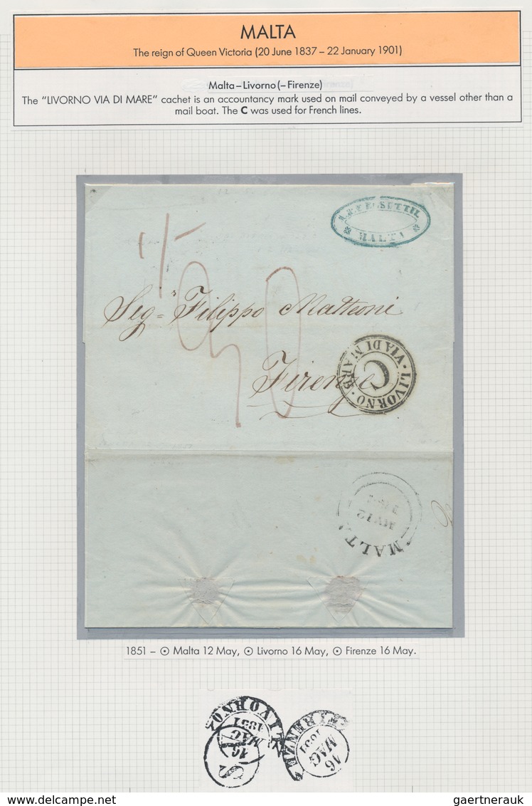 Malta - Vorphila: 1838/1865, Comprehensive Collection With Ca.35 Entires On Exhibition Pages, Compri - Malta