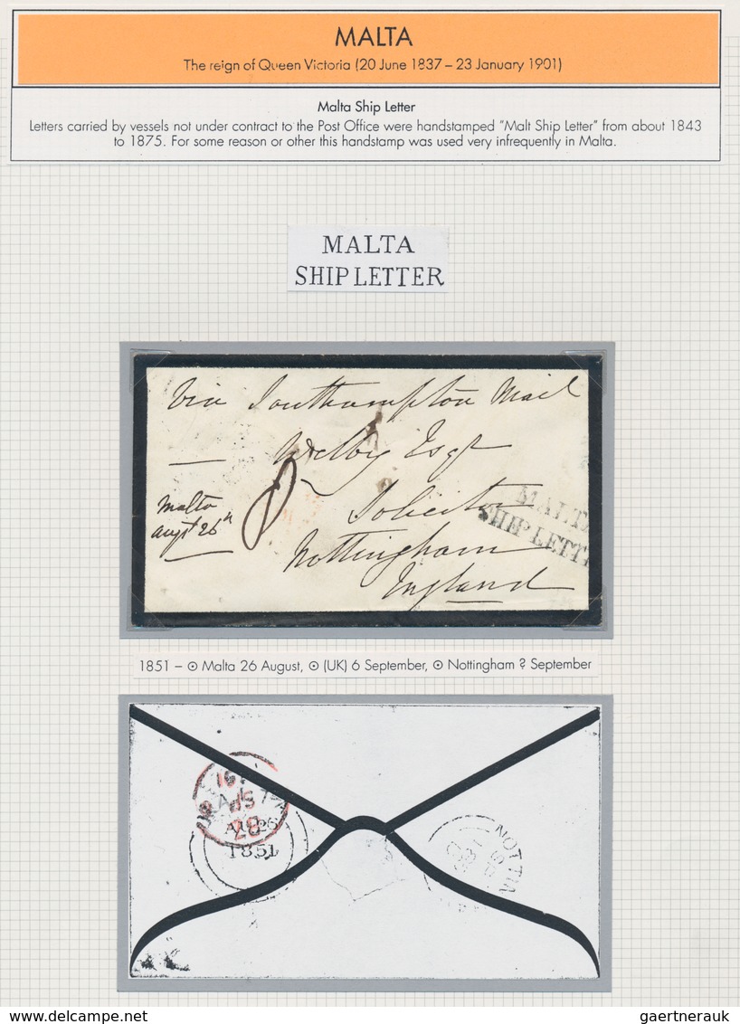 Malta - Vorphila: 1838/1865, comprehensive collection with ca.35 entires on exhibition pages, compri