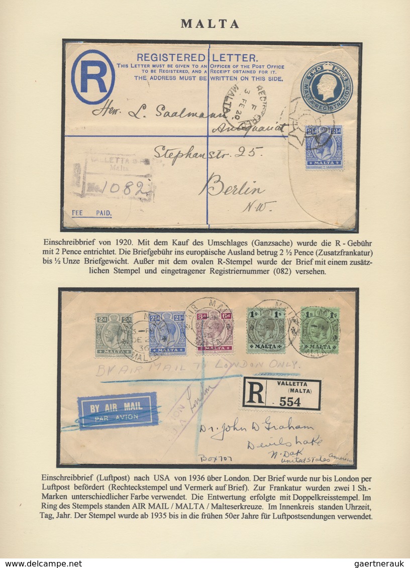 Malta: 1850-1975 Exhibition collection of mint and used stamps and covers, well written up on pages