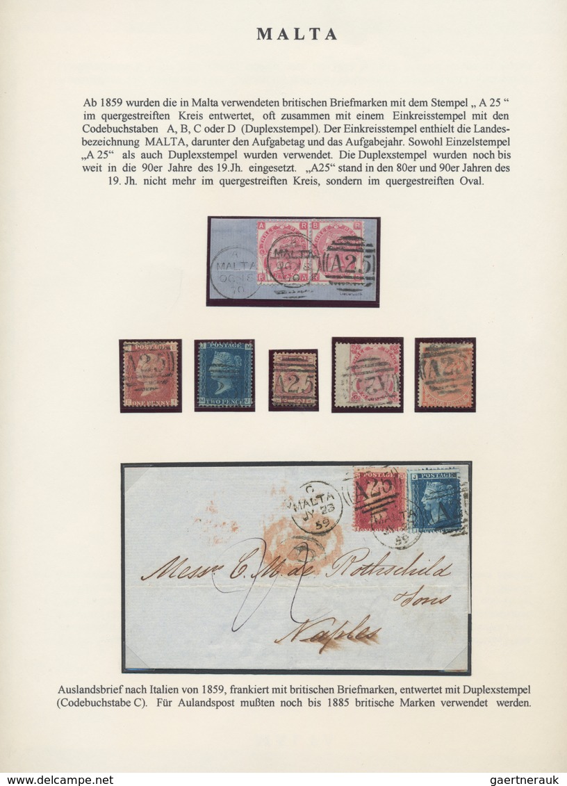 Malta: 1850-1975 Exhibition collection of mint and used stamps and covers, well written up on pages