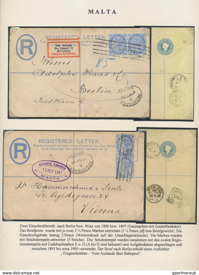 Malta: 1850-1975 Exhibition collection of mint and used stamps and covers, well written up on pages