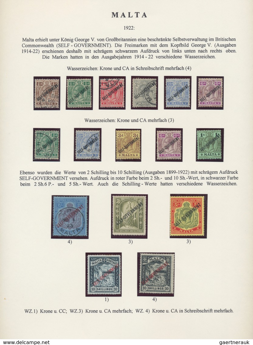 Malta: 1850-1975 Exhibition collection of mint and used stamps and covers, well written up on pages