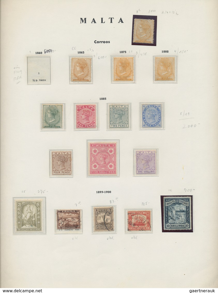 Malta: 1863/1956, Mint And Used Collection On Album Pages, From Three Copies ½d. Buff Crown CC, 1886 - Malte