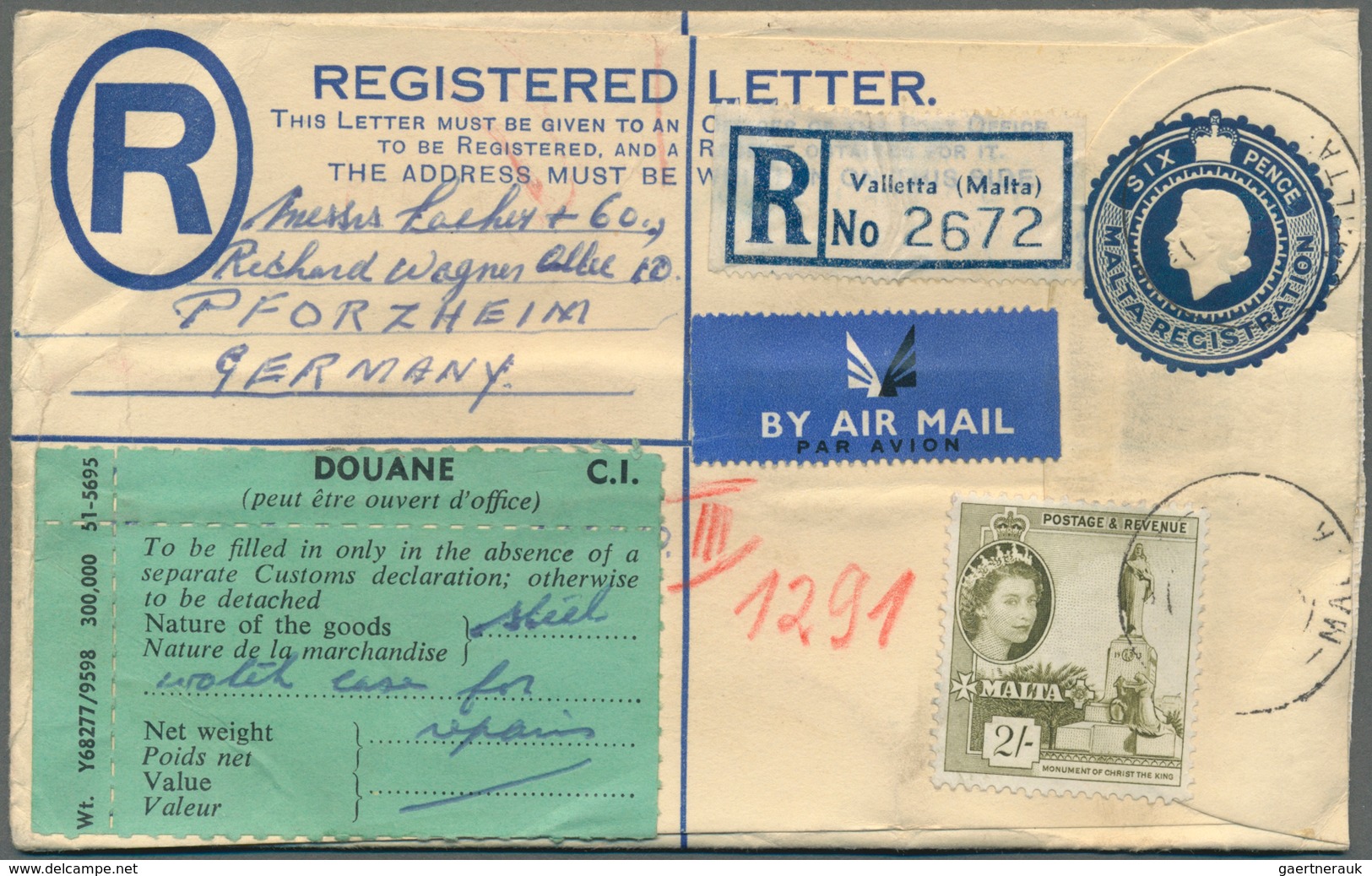 Malta - Ganzsachen: 1956/1958, Group Of Ten Uprated Registered Stationery Envelopes 6c. Blue, Sent T - Malte