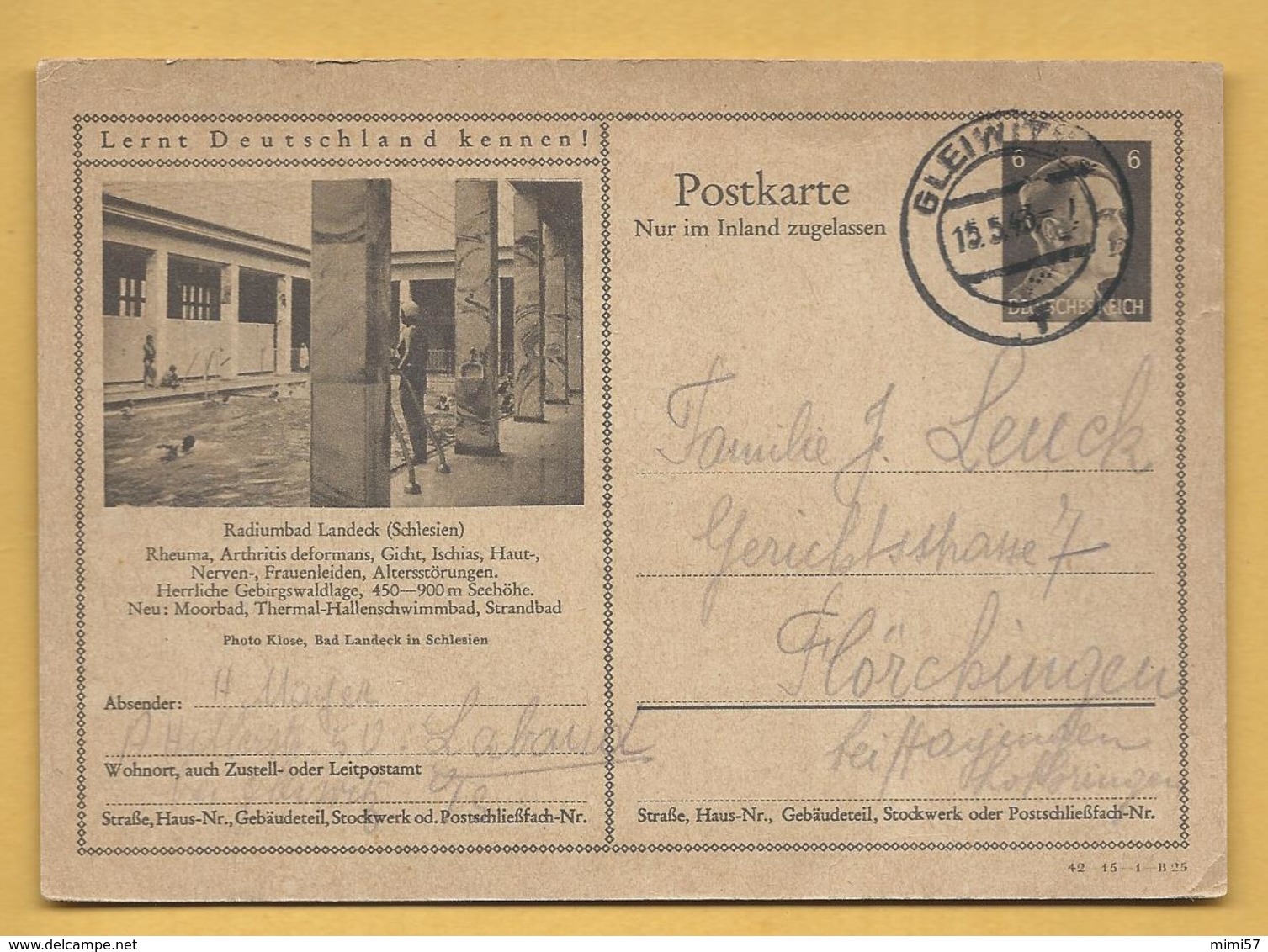 Entier Postal 1943 - Radiumbad Landeck - Covers & Documents