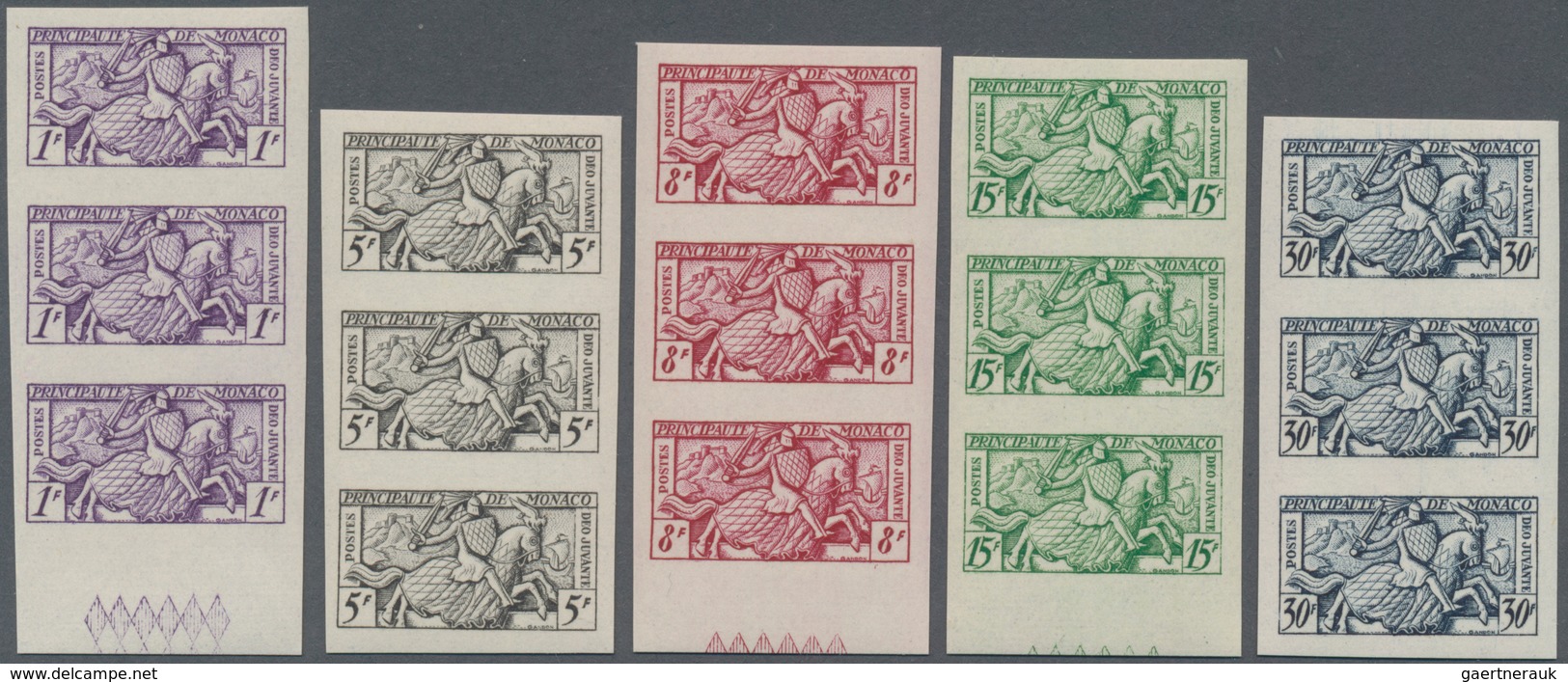 Monaco: 1951, Visiting Card Stamps Complete Set Of Five Each In Four IMPERFORATE Blocks Of 25 Incl. - Neufs