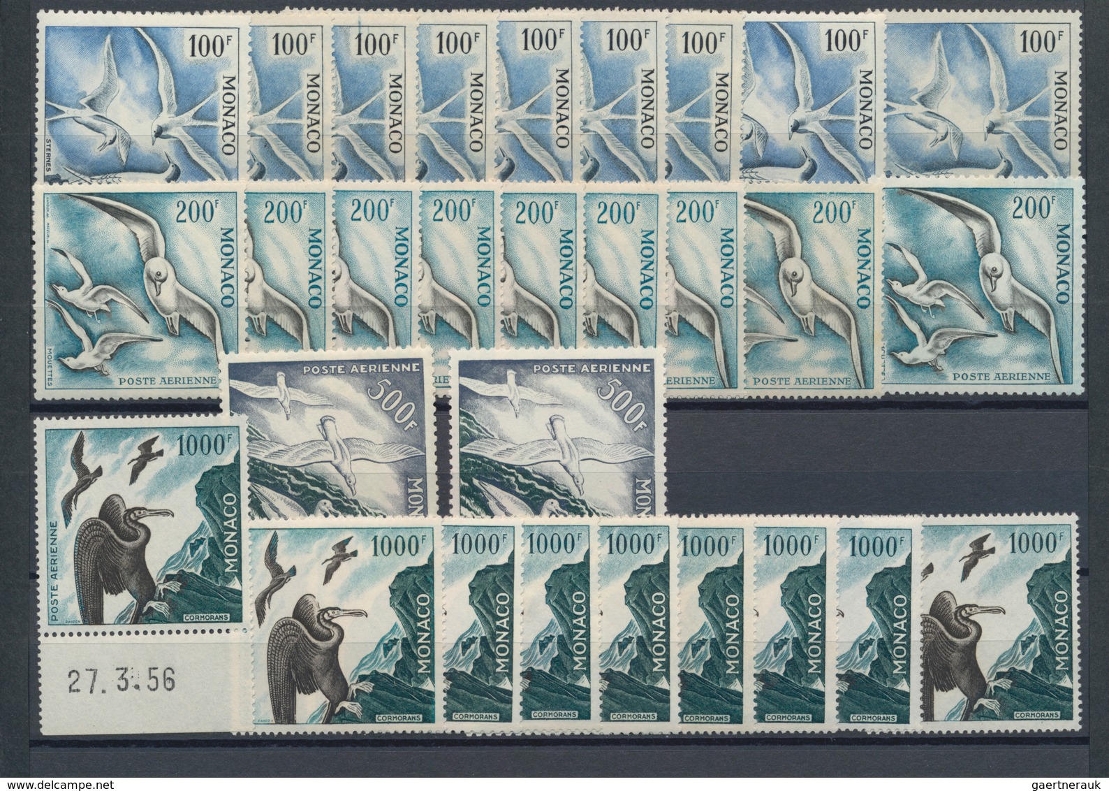 Monaco: 1955/1957, Airmails "Sea-Birds", Lot Of Two Sets "wide Perfs" And Seven Sets "narrow Perfs", - Ongebruikt