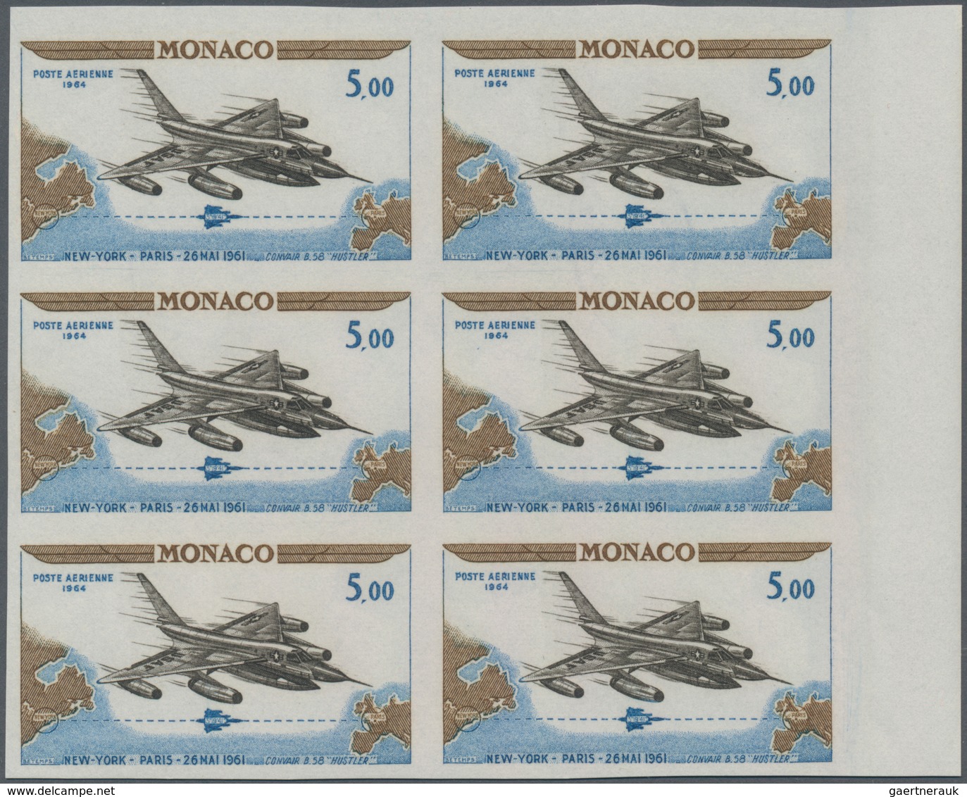 Monaco: 1964, 50th Anniversary Of 1st Flight-Rally To Monte Carlo Airmail Issue 5.00fr. 'Convair B58 - Neufs