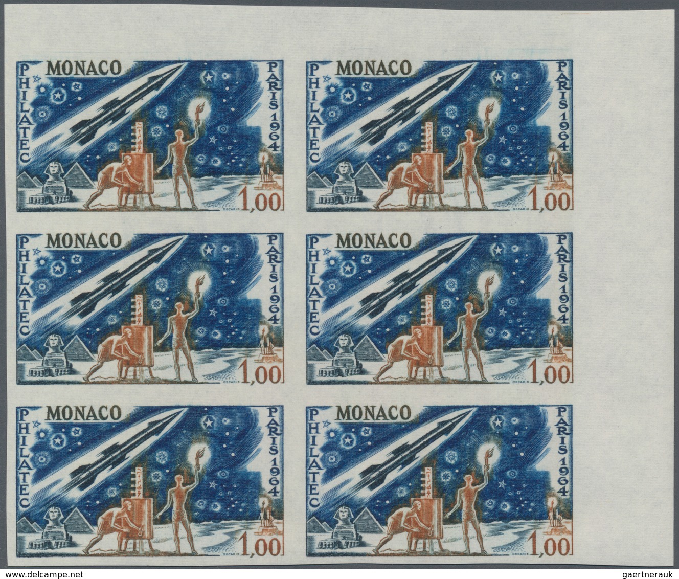 Monaco: 1964, International Stamp Exhibition PHILATEC Paris 1.00fr. 'Rocket' In A Lot With 60 IMPERF - Ongebruikt