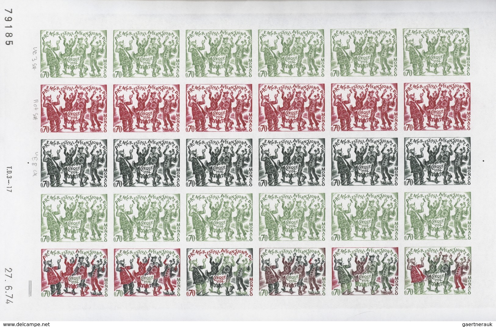 Monaco: 1973/1977, IMPERFORATE COLOUR PROOFS, MNH Collection Of 38 Complete Sheets (=1.040 Proofs), - Neufs