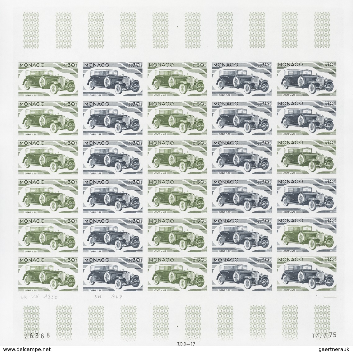 Monaco: 1973/1977, IMPERFORATE COLOUR PROOFS, MNH collection of 38 complete sheets (=1.040 proofs),