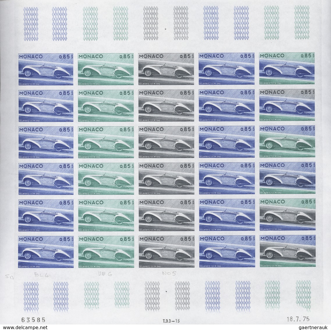 Monaco: 1973/1977, IMPERFORATE COLOUR PROOFS, MNH collection of 38 complete sheets (=1.040 proofs),