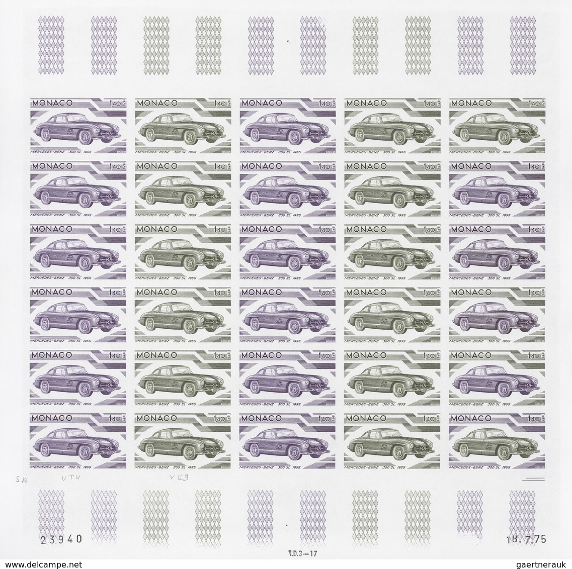 Monaco: 1973/1977, IMPERFORATE COLOUR PROOFS, MNH collection of 38 complete sheets (=1.040 proofs),