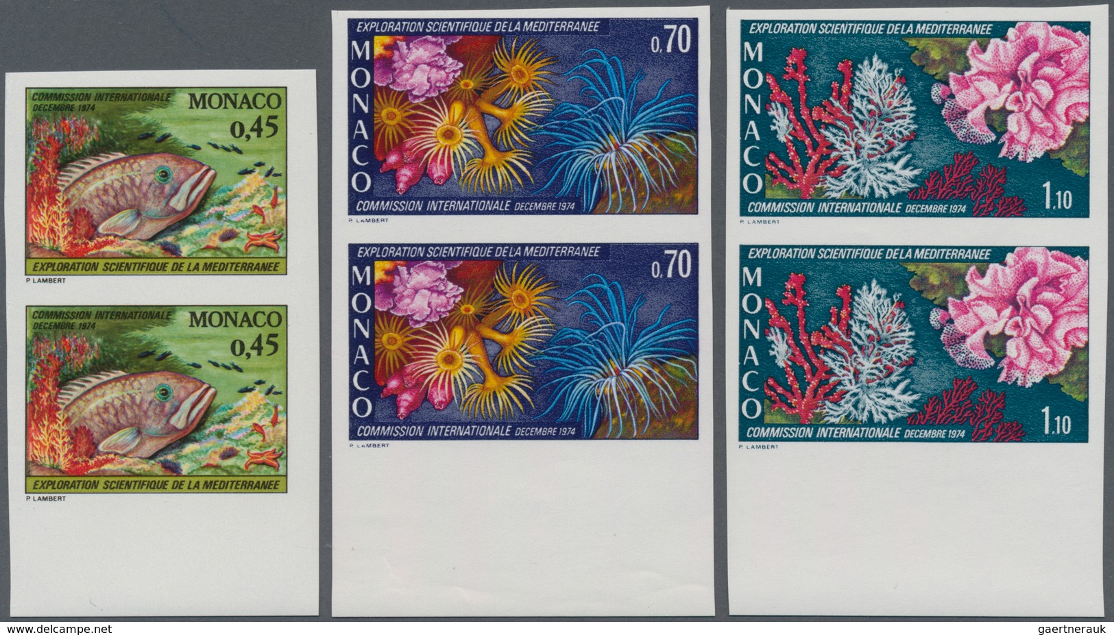 Monaco: 1974, Exploration Of The Mediterranean Sea Complete Set Of Three (Wreckfish, Sea Anemones An - Nuevos