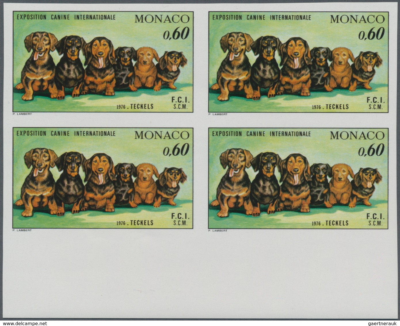 Monaco: 1976, International Dog Show In Monte Carlo 0,60fr. 'Dachshund' In A Lot With 80 IMPERFORATE - Ungebraucht