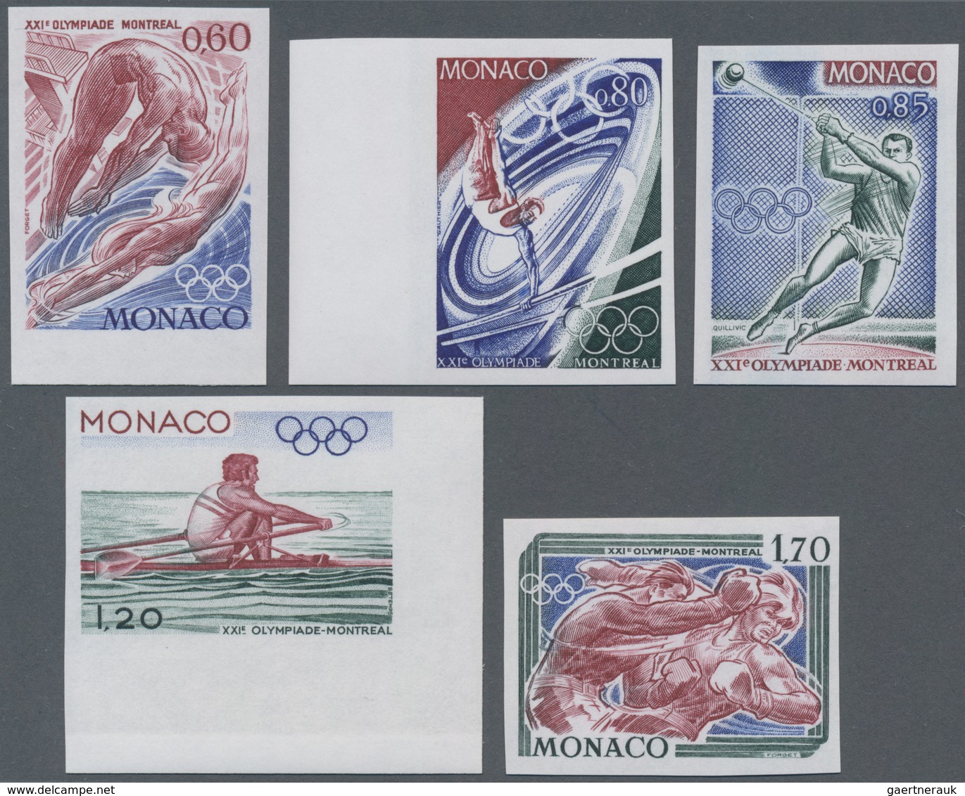 Monaco: 1976, Summer Olympics Montreal Complete Set Of Five (high Diving, Barren Gymnastics, Hammer - Nuevos