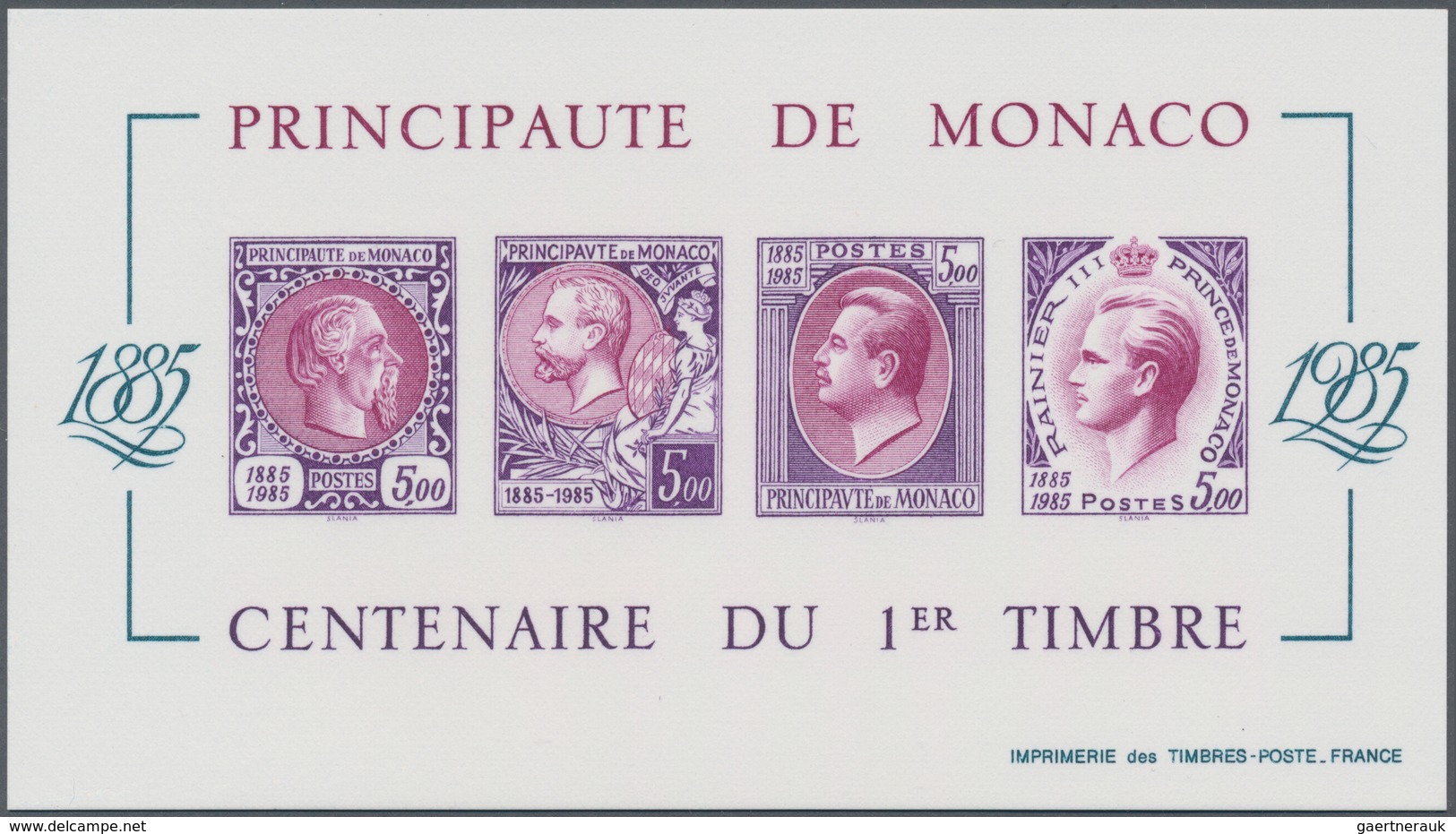 Monaco: 1985, Centenary Of Stamps In Monaco Lot With 11 IMPERFORATE Miniature Sheets (probably Proof - Nuevos