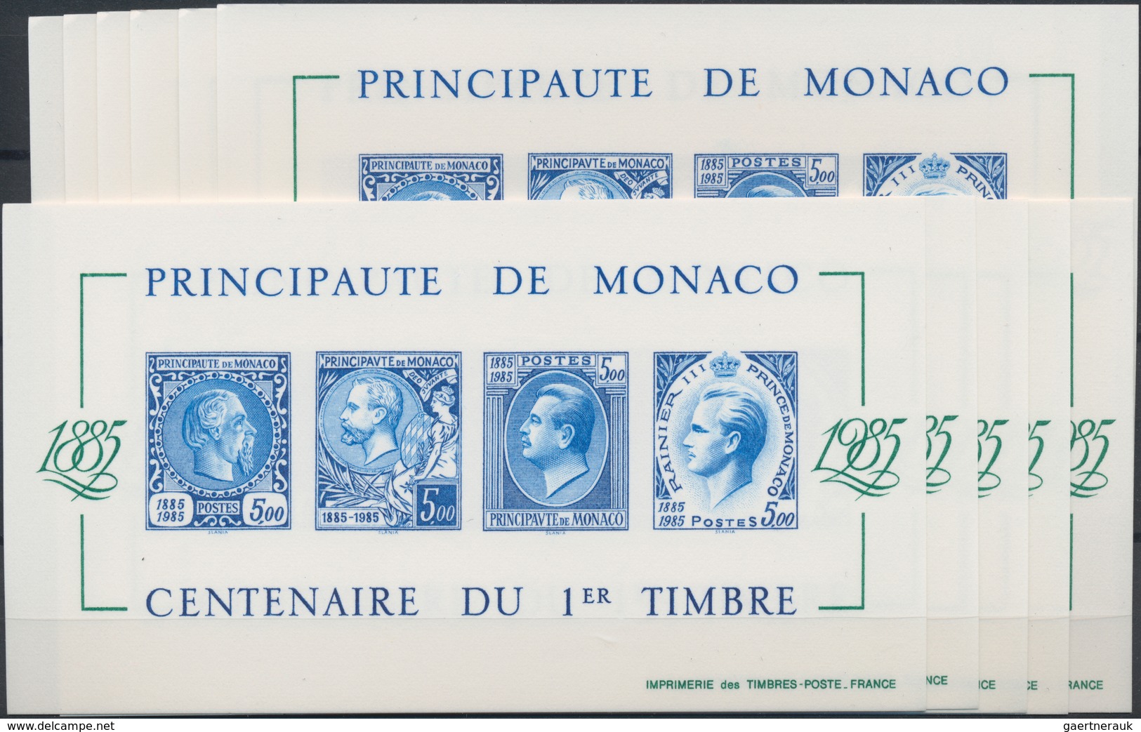 Monaco: 1985, Stamp Centenary Souvenir Sheet, Epreuve De Luxe On Thick Unwatermarked Paper And PTT I - Ungebraucht