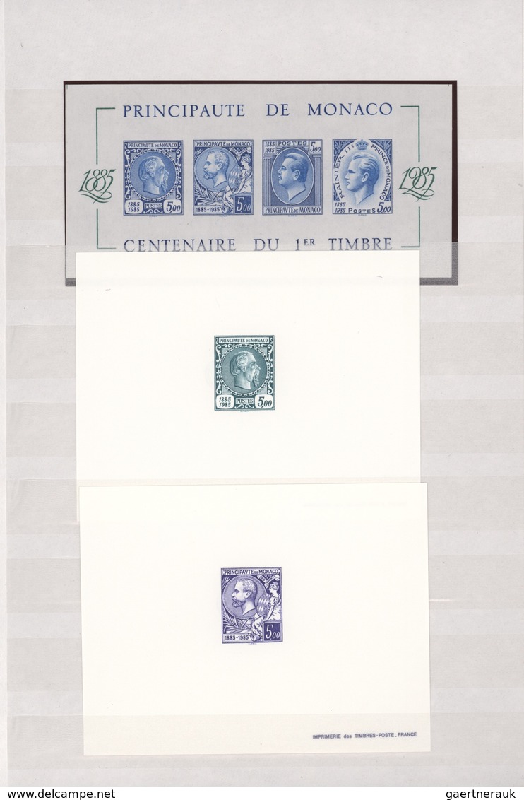 Monaco: 1985, Stamp Centenary, Specialised Collection Incl. Several Unusual Pieces, E.g. Souvenir Sh - Ongebruikt