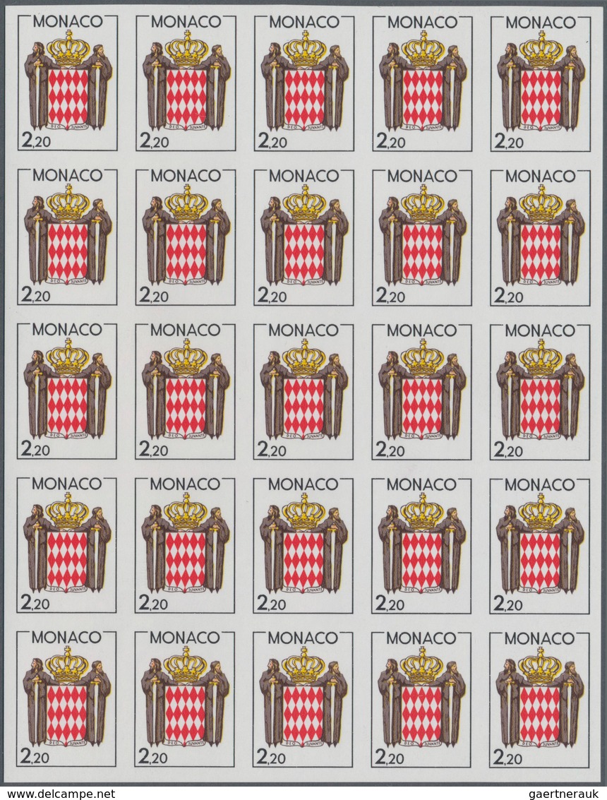 Monaco: 1987, Coat Of Arms Definitive Issue 2,20fr. In A Lot With 300 IMPERFORATE Stamps In Blocks O - Nuevos