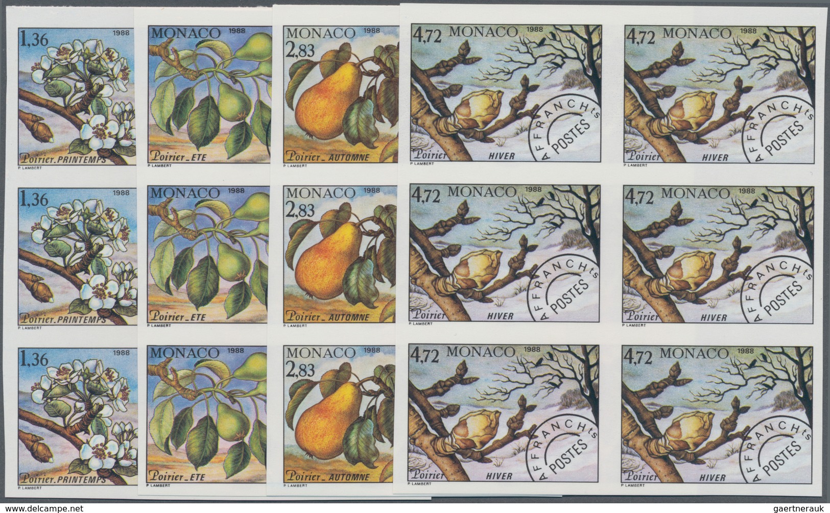 Monaco: 1988, Pre-Cancels 'Four Seasons Of Pear Tree (Pyrus Communis)' Complete Set Of Four In A Lot - Ongebruikt