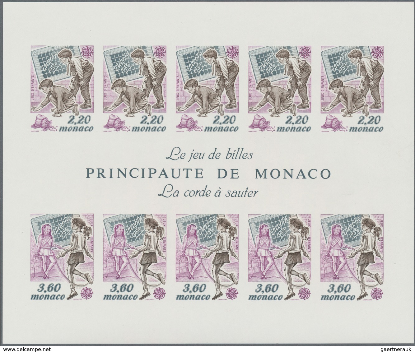 Monaco: 1989, Cept Souvenir Sheet IMPERFORATE, Lot Of 47 Pieces Mint Never Hinged. Maury 1721A Nd (4 - Ungebraucht