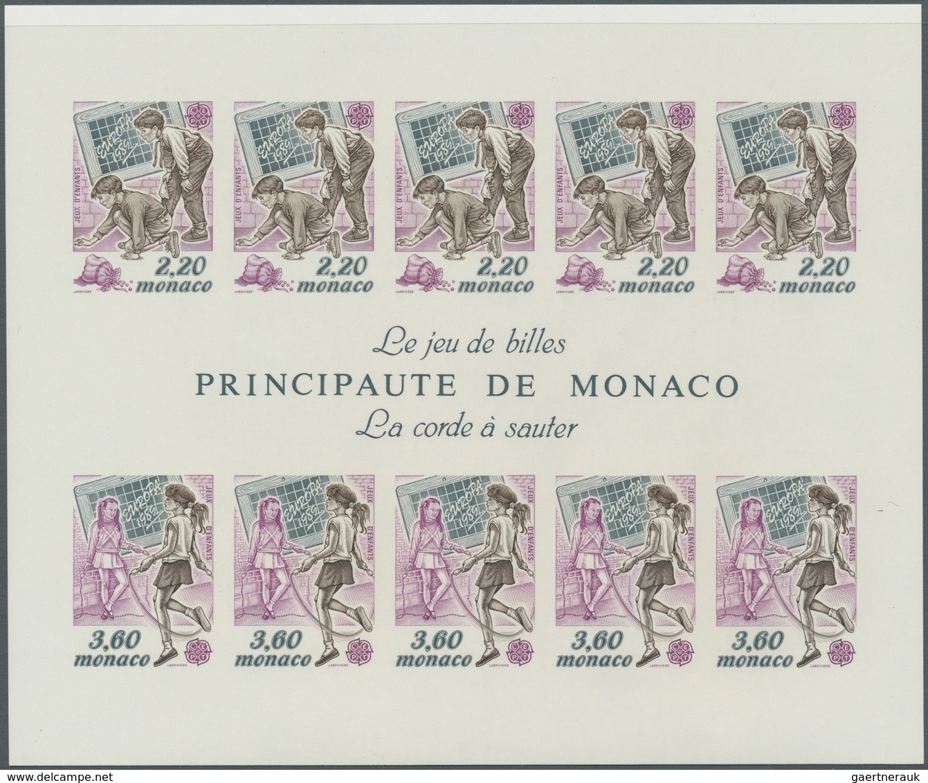 Monaco: 1989, Europa-Cept, Souvenir Sheet IMPERFORATE, 100 Pieces Unmounted Mint. Maury 1721A Nd (10 - Nuevos