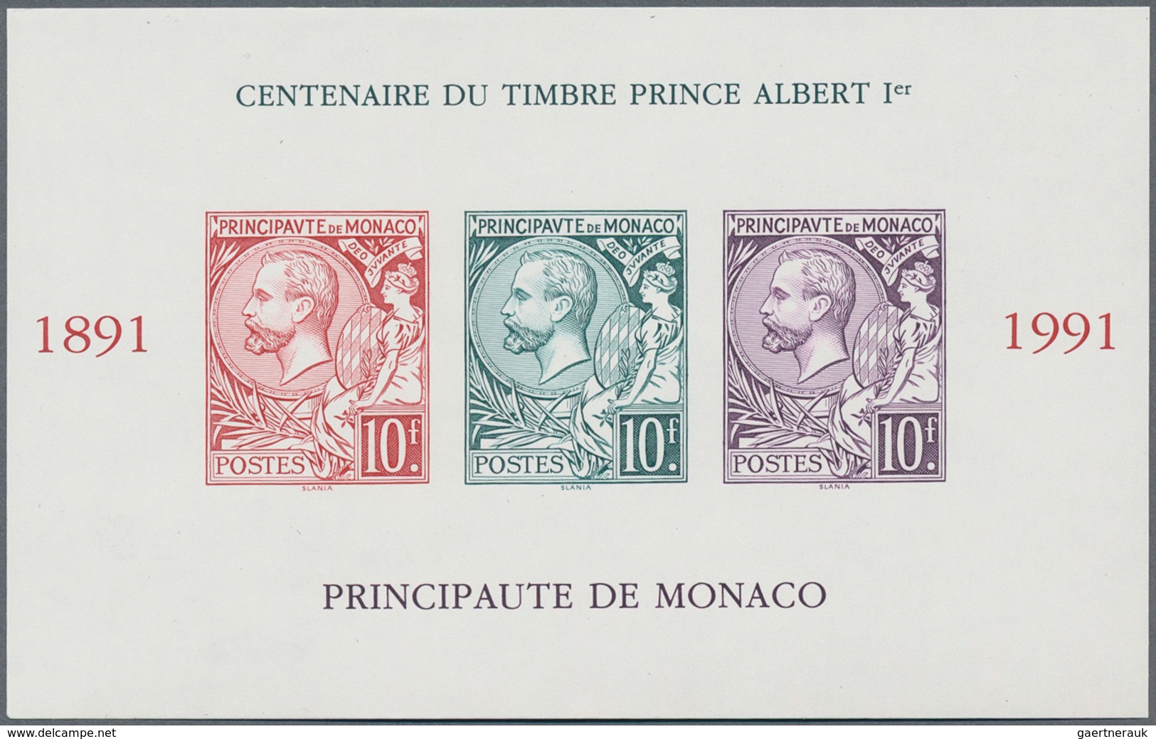 Monaco: 1991, Stamp Centenary, Souvenir Sheet IMPERFORATE, 50 Pieces Unmounted Mint. Maury 1820A Nd - Nuevos