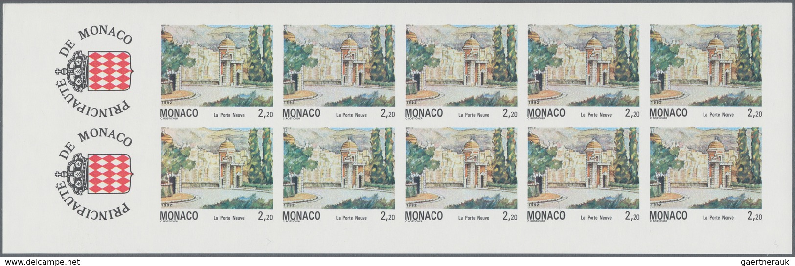Monaco: 1992, Sights Of Monaco Paintings 2.20fr. 'La Porte Neuve' In A Lot With 48 IMPERFORATE Bookl - Ongebruikt