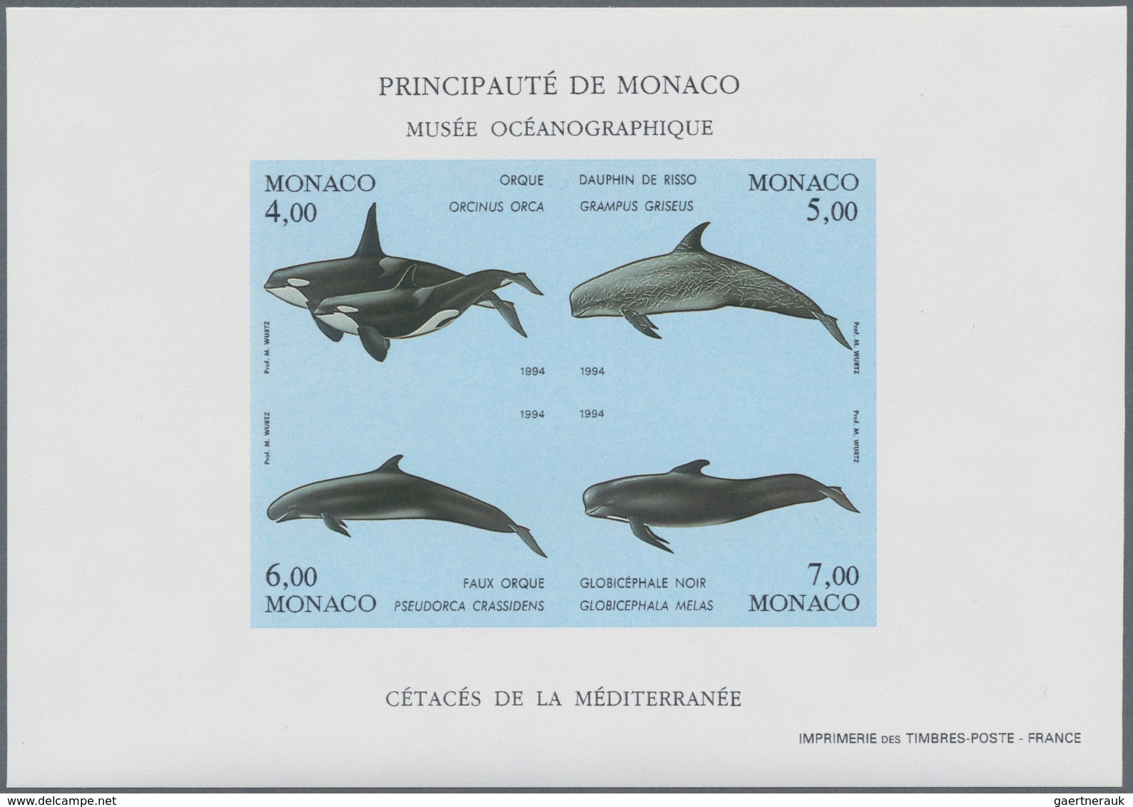 Monaco: 1994, Whales And Dolphins (3rd Issue) In A Lot With 60 IMPERFORATE Miniature Sheets, Mint Ne - Ongebruikt